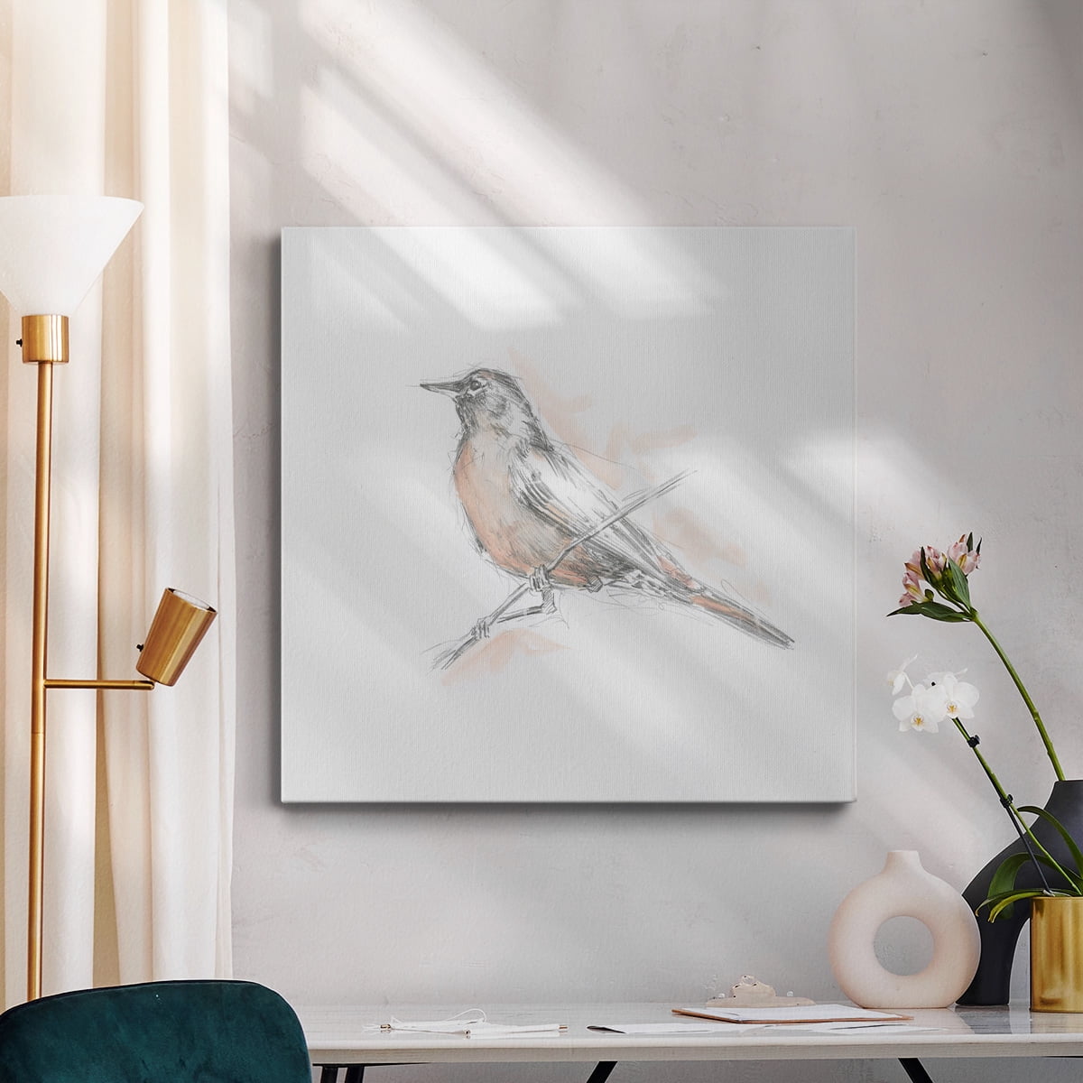 Wexford Home Robin Bird Sketch II-Premium Gallery Wrapped Canvas, 24" x 24" - Ready to Hang