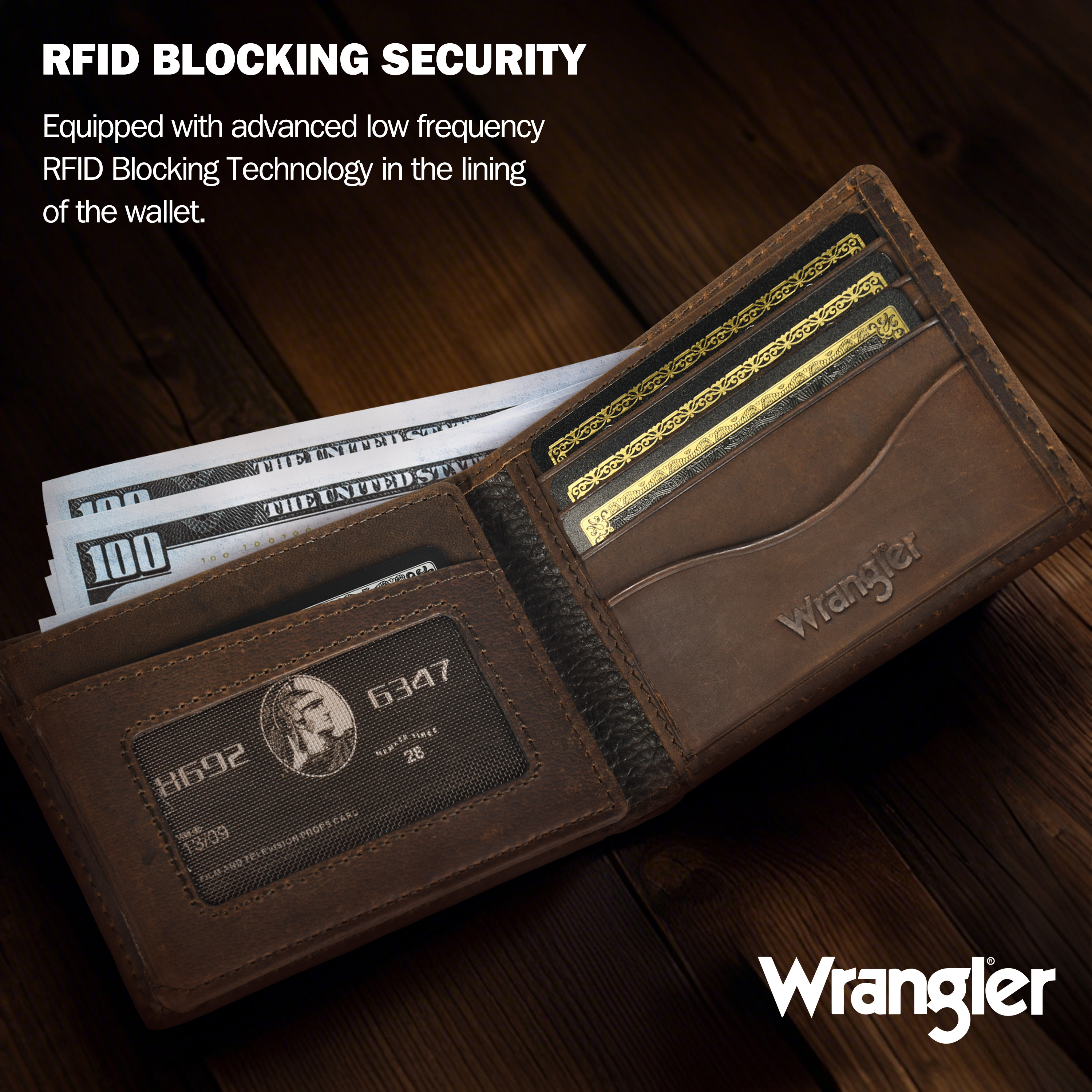 Wrangler Men's Bifold Wallet, Genuine Leather RFID photo 4