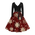 thumbnail image 6 of Christmas Dresses for Women Women's Fashion Round Casual Slim Fit Christmas Print Large Swing Long Sleeve Dress with V Neck for Holiday Party,Red,L, 6 of 7