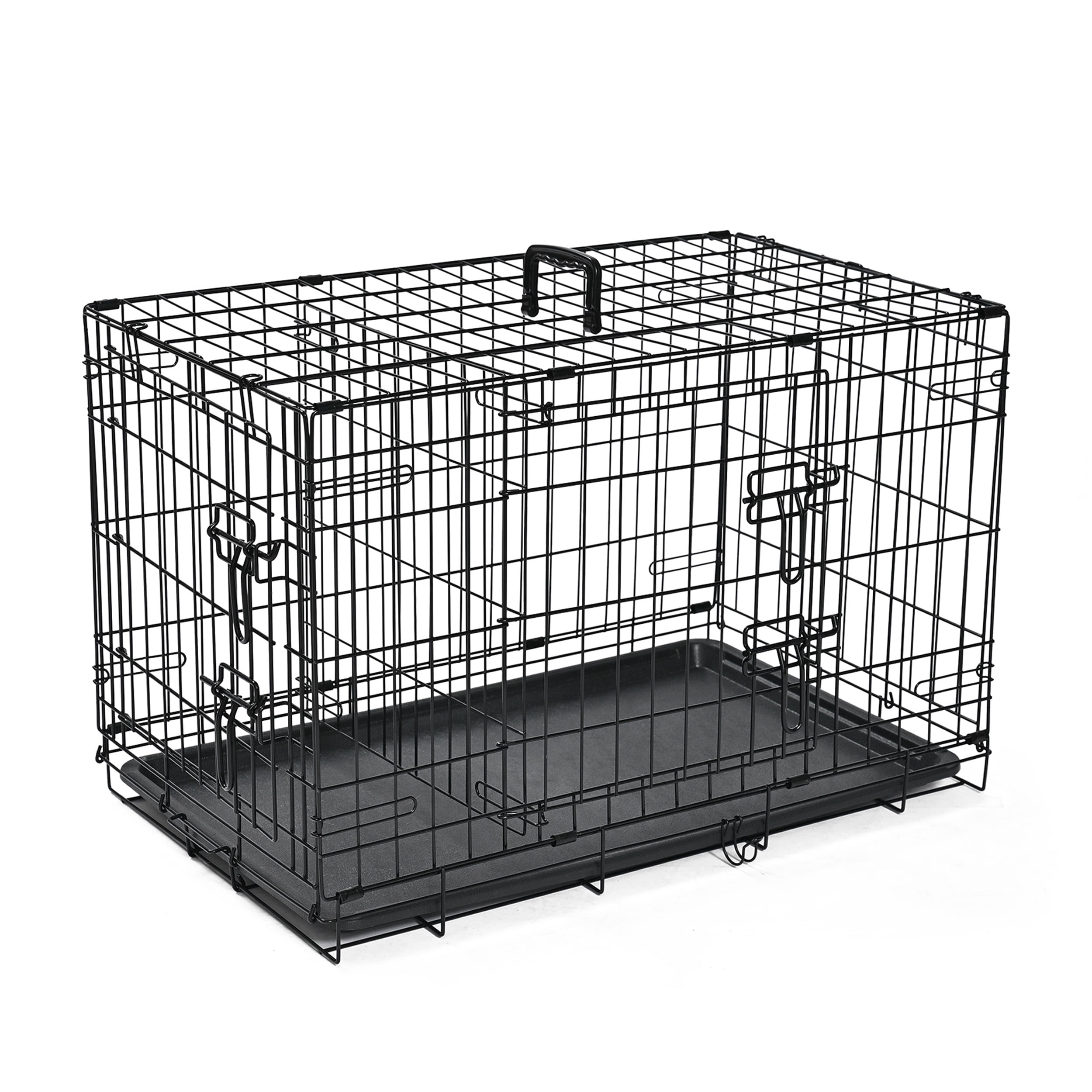 ABC Pet Folding Metal Dog Crate, Durable Double-Door Wire Pet Kennel with Leak-Proof Tray,42.5x28x30inch