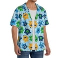 thumbnail image 2 of Uemuo Cartoon Monster Pattern Cotton Linen Short Sleeve Shirts,Casual Lightweight Button Down Shirts,Vacation Beach Summer Tops-Large, 2 of 7