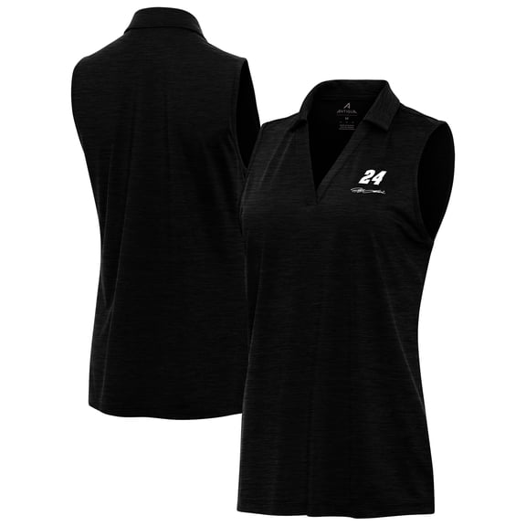 Women's Antigua Heather Black Jeff Gordon Layout Sleeveless V-Neck Polo