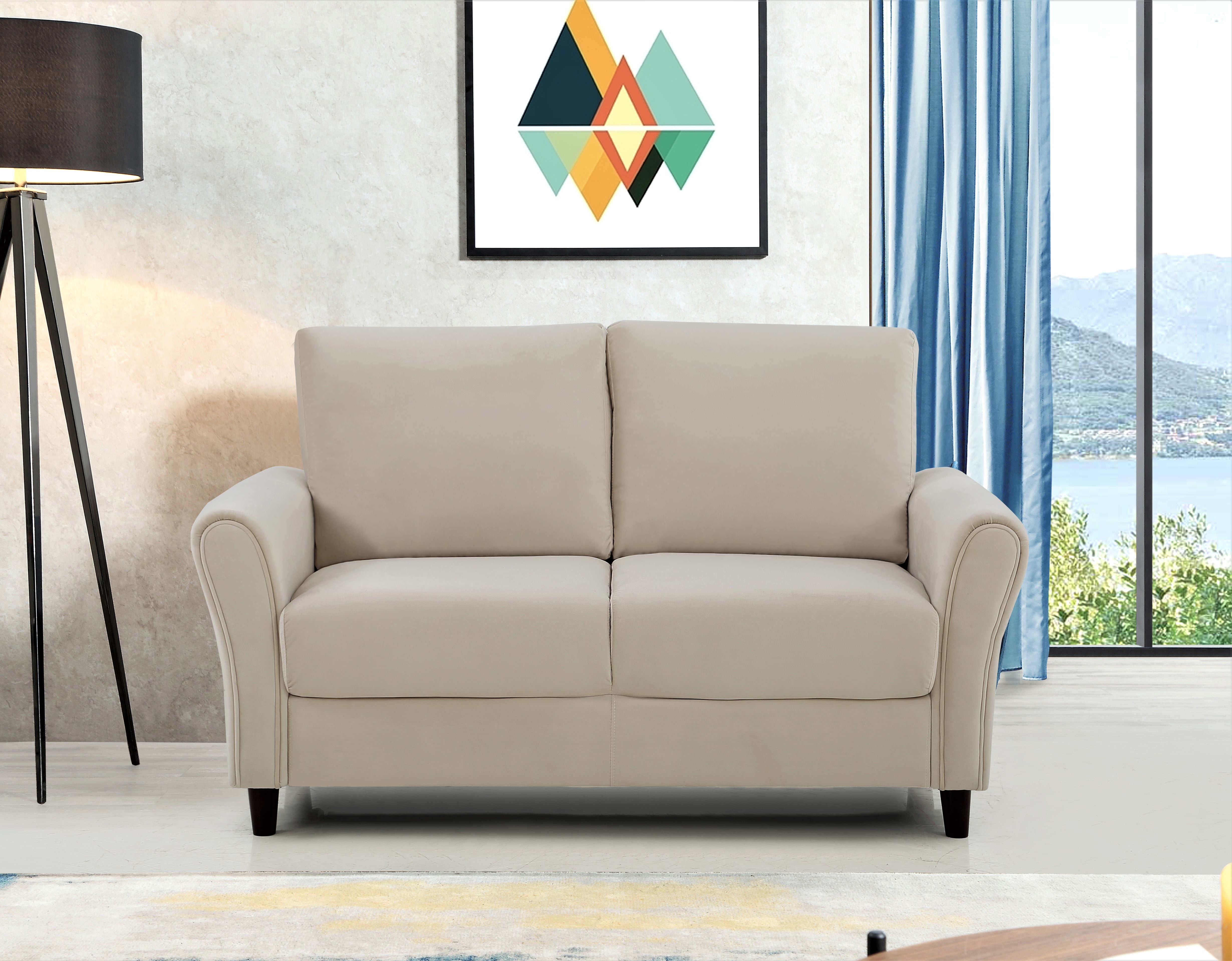 Uspridefurniture Corel Flared Arm Ivory Velvet 2Pcs Living Room Set, Sofa and Loveseat