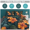 thumbnail image 5 of 3 Pcs Soft Bedding Set, Includes 1 Duvet Cover with Zipper And 2 Pillow,Shams Hawaiian Hibiscus Garden Orange Flowers Full(79"×90"), 5 of 8
