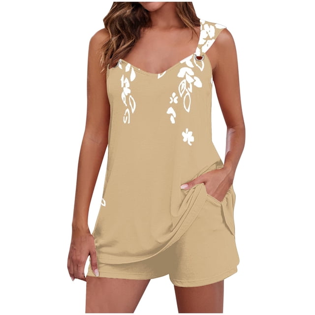 Camisola Tops para las Mujeres Cuello en V sin Mangas con Pantalones de Bolsillo, Pantalones de Mujer Casual para Primavera Verano