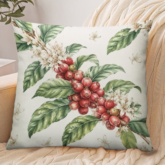 RKSupls 18x18 Inch Envelope Throw Pillow Cover, Watercolor Coffee Berries Branch Soft Polyester Modern Farmhouse Decorative Cushion Case for Home Bedroom Living Room