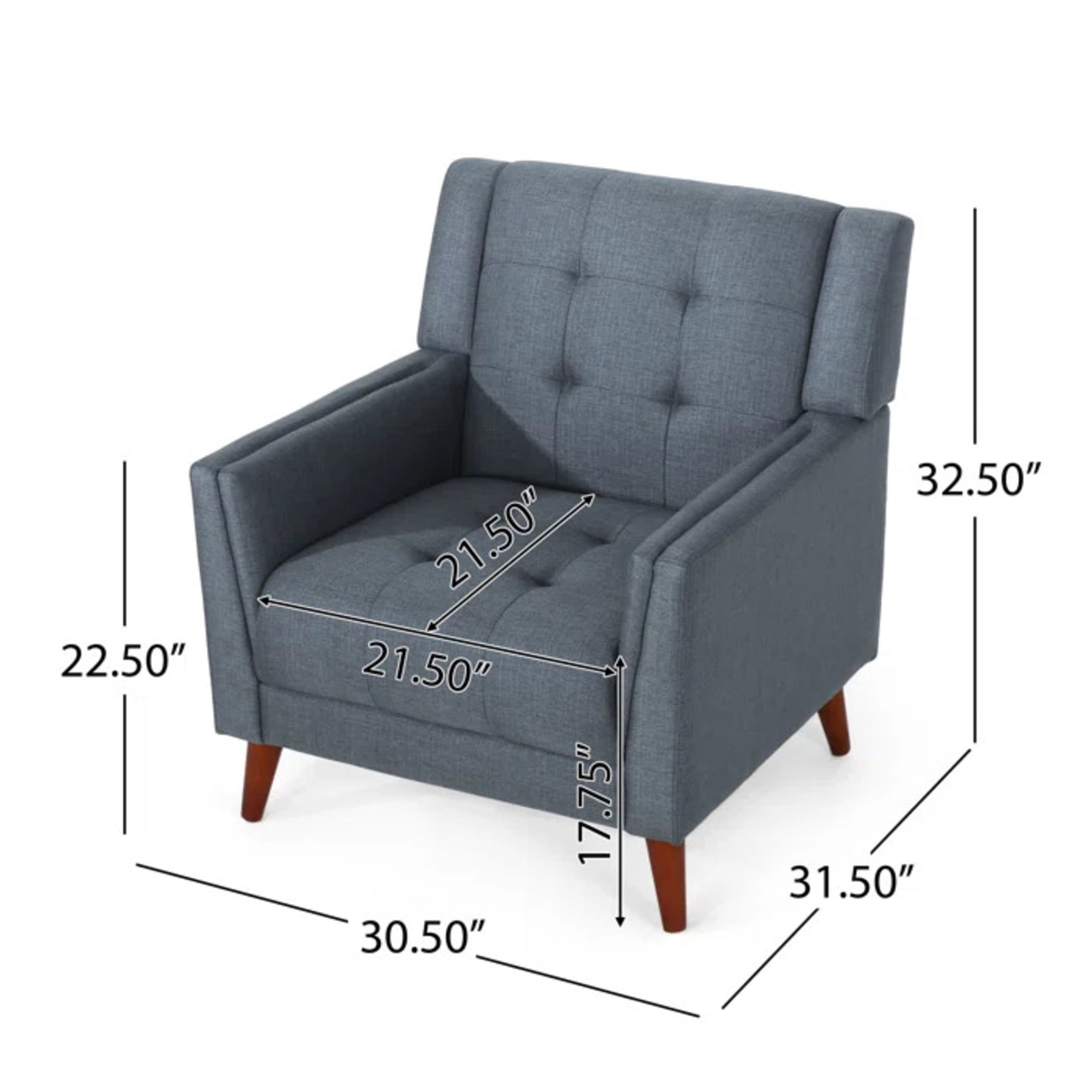Christopher Knight Home Mid-Century Modern Armchair, Tufted Fabric Upholstery & Rubberwood Legs, Dark Gray, Set of 2