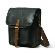 MaheTri Leather 11" Satchel Green Messenger Crossbody Bag for Men and Women