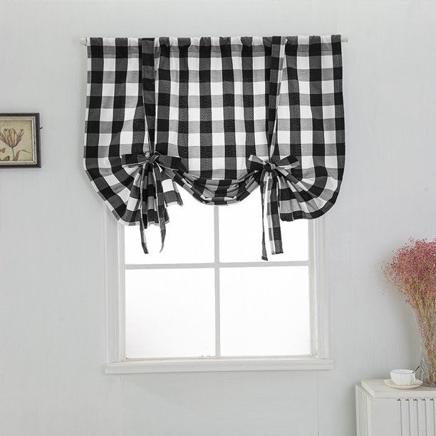 1 pieza de lino y algodón a cuadros, cortinas romanas, armario de cocina, cortina de armario, cortina pequeña, cortina de encuadernación plegable con lazo (cuadros blancos y negros, 116*160cm/45,67*6 JAMW Sencillez