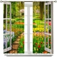 thumbnail image 3 of Landscape Curtains,Flower Forest Nature Curtains for Living Room, 3D Secenery View Blackout Green Spring Window Treatments for Bedroom Drape 2 Panel Sets,42x54 Inch, 3 of 6