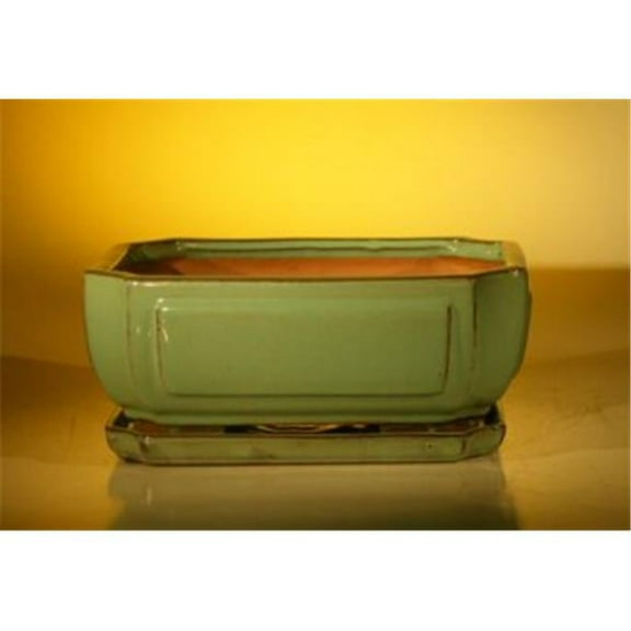 Bonsai Boy L246 10.75 x 8.5 x 4.125 in. Ceramic Bonsai Pot, Green - Rectangle