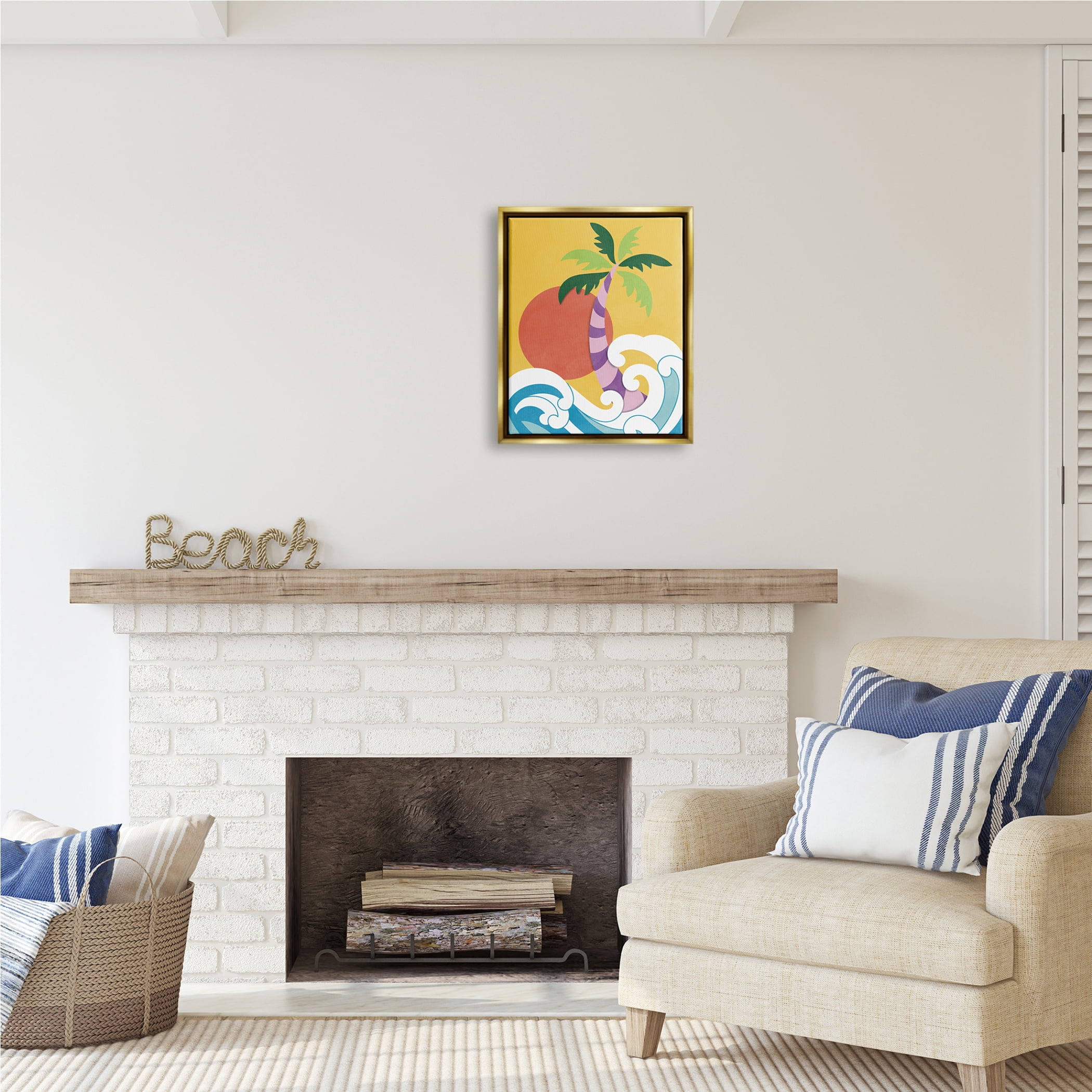 Stupell Industries Modern Tropical Waves Nature Painting Gold Floater Framed Art Print Wall Art, 17 x 21