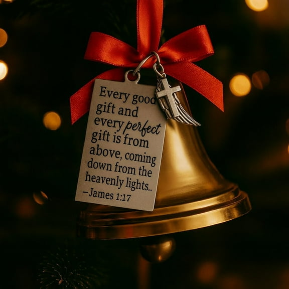 Bible Scripture Christmas Ornaments, Religious Bell Pendant with Bible Verses for Tree Hanging, Faith Inspired Holiday Decoration for Christian Home Church and Xmas Gift
