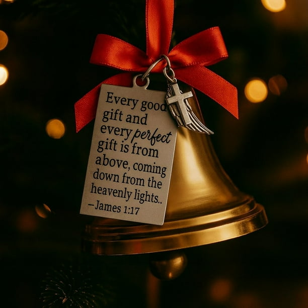 Decoración navideña con versículos bíblicos | Campana dorada con inscripciones espirituales | Celebración por Navidad con fe y esperanza