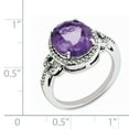 thumbnail image 2 of Sterling Silver Rhodium Oval Checker-Cut Amethyst & Diamond Ring (Size 7) Made In Thailand qr3063am-7, 2 of 2