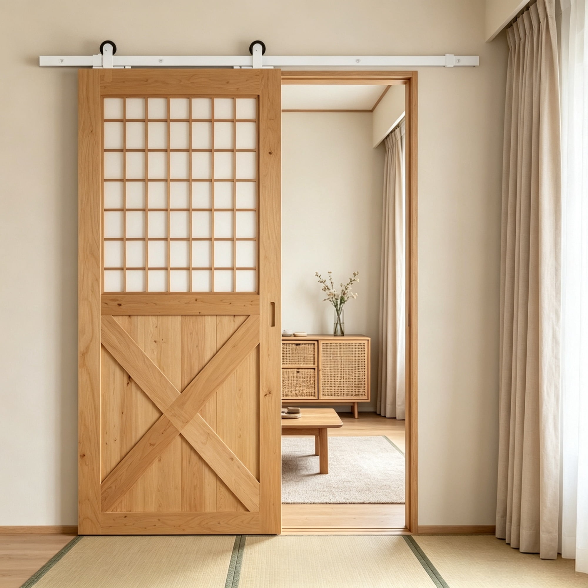 6ft Rustic Barn Door Mounting Kit, Sliding Hardware Set for Interior Home Use, White（Hardware Only, Door Not Included）