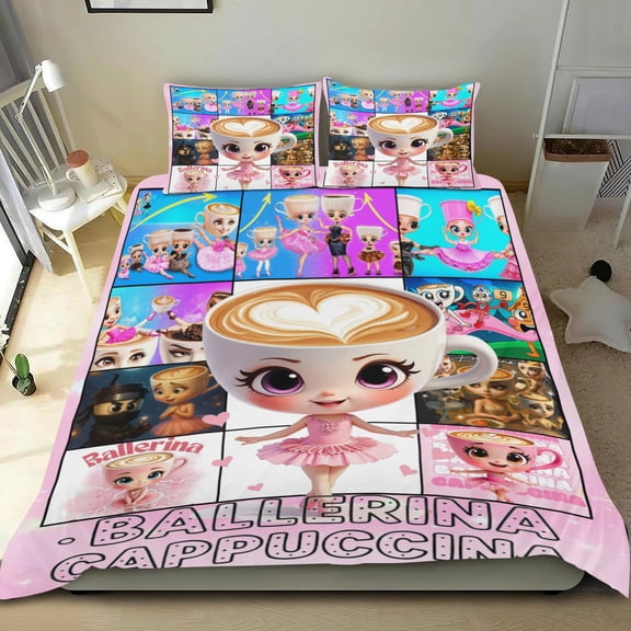 Bedding Set For Ballerina Cappuccina Tung Tung Sahur Comforter Cover Set Cute Duvet Cover Sets Super Soft Teens Bedding Set Kids Bedroom Gifts,1 Duvet Cover with 2 Pillowcases Twin 3 Piece