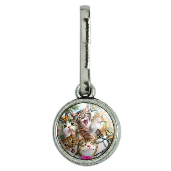 Cats and Butterflies Selfie Antiqued Charm Clothes Purse Suitcase Backpack Zipper Pull Aid