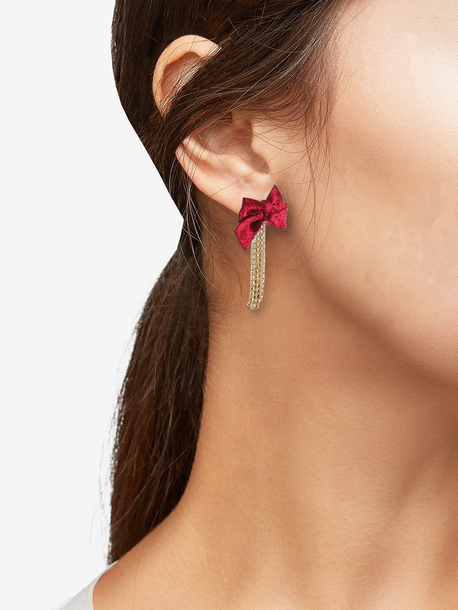 Holiday Time Red Bow and Rhinestone Earrings, 1 Pair