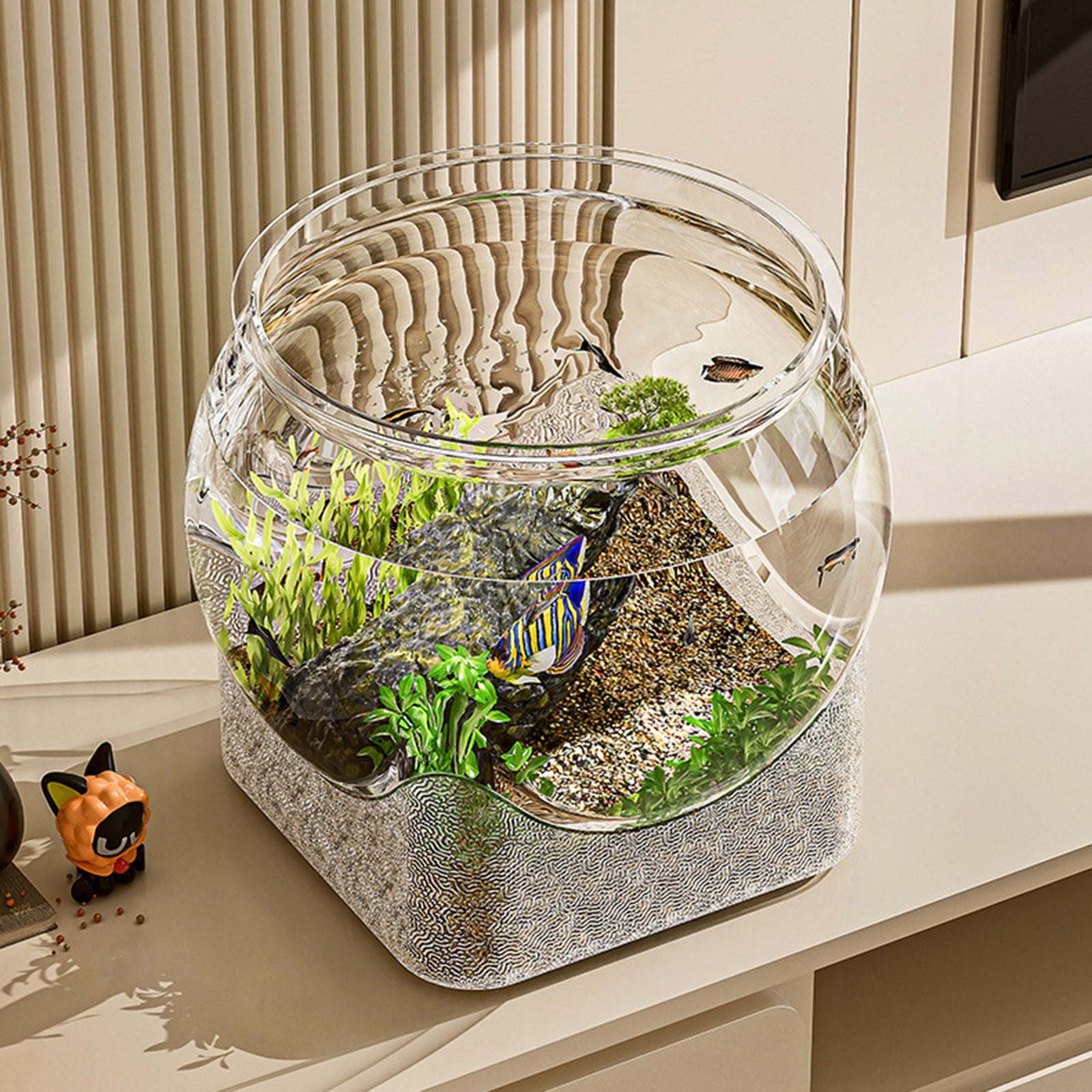 Round Fish Bowl for Betta Fish & Turtles – Shatterproof Clear Desktop Aquarium Tank, Small Transparent Fish Tank for Home/Office Decor, Doubles as Flower Vase Centerpiece