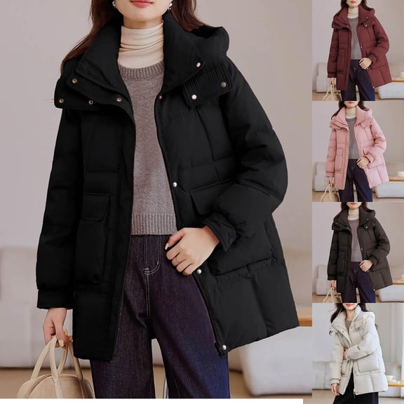 Lenago Plus Size Quilted Jackets for Women Casual Colored Long-Sleeved Hooded Jacket Packable Puffer Jacket(Black 2XL)