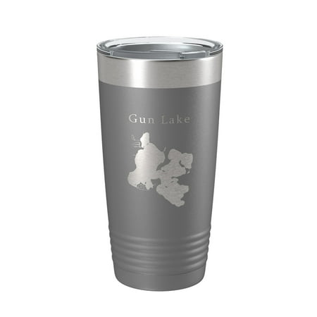 

Gun Lake Map Tumbler Travel Mug Insulated Laser Engraved Coffee Cup Michigan 20 oz Dark Gray