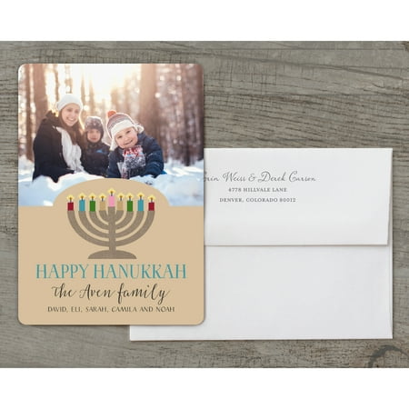 Hanukkah Votive - Deluxe 5x7 Personalized Holiday Hanukkah Card