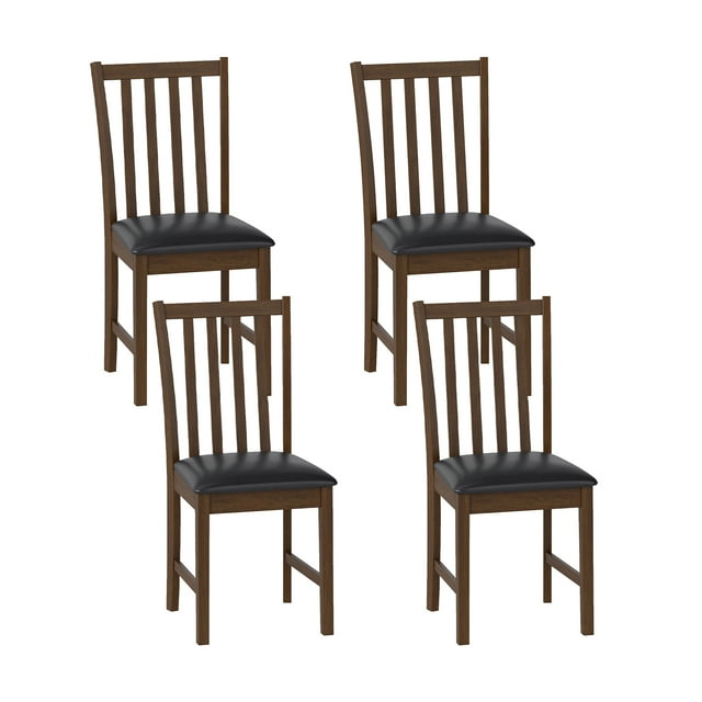 Gymax Wooden Dining Chair Set of 4 w/Rubber Wood Frame & Padded Seat & Curved Back Brown