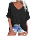 thumbnail image 2 of HOWPAY Womens Summer Tops Short Sleeve Crew Neck Solid Color T Shirts Baggy Loose Fit Work Blouse Soft Oversized Workout Casual Y2K Clothes Black L, 2 of 5