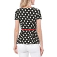 thumbnail image 4 of Unique Bargains Women's Polka Dots Short Sleeve Contrast Belt Peplum Top L Black, 4 of 8