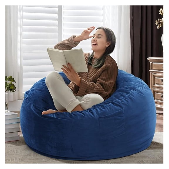 Bean Bag Chair with Filling Included, Large 4FT Comfy Bean Bag Chairs for Adults, Teens, Memory Foam, Machine Washable Thick Dutch Cover, for Living Room, Den, or Bedroom, Blue
