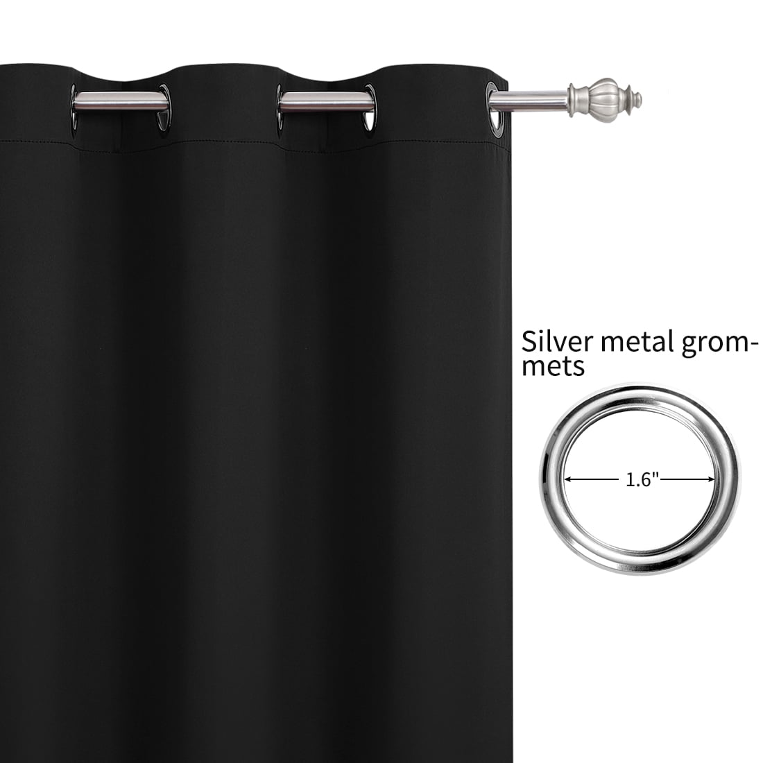 Unique Bargains Blockout Window Darkening Gorgeous Grommet Curtain Panels Set of 2 Black 52" x 63"