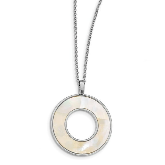 Leslie's 925 Sterling Silver Mother of Pearl Circle Pendant Necklace; 23.5 inch; for Adults and Teens; for Women and Men