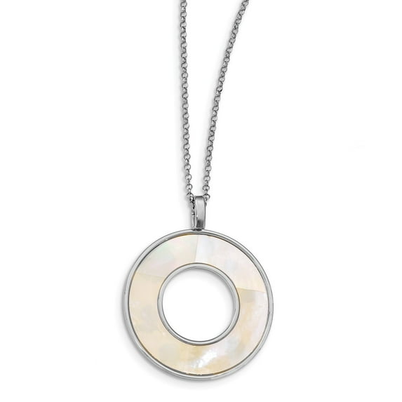 White Sterling Silver necklace 23.5 in Mother of Pearl Circle Pendant