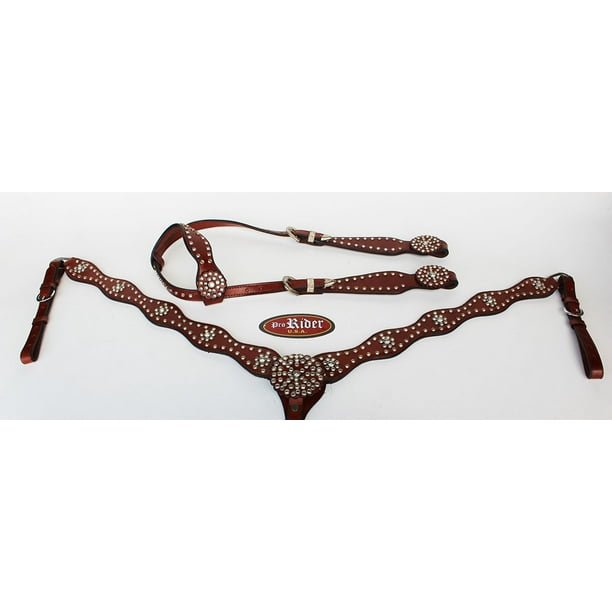 Show Tack Bridle Western Leather Rodeo Headstall Breast Collar 8571