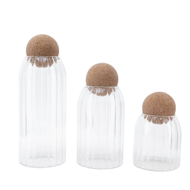 3Pcs Glass Jars with Ball Cork Transparent Sealing Storage Container for Tea Coffee Cereals