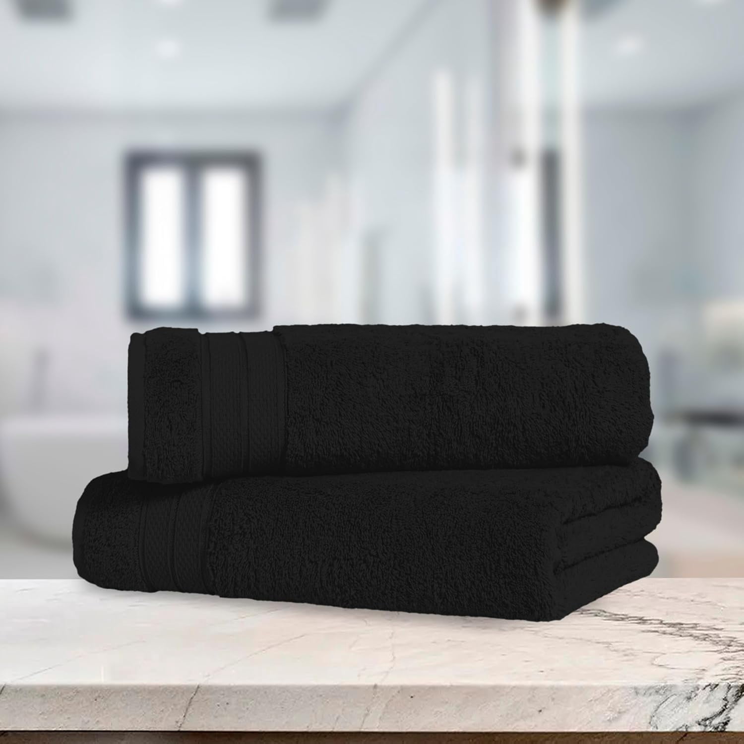 Elegant Comfort Turkish Popcorn Cotton Bath Towel Set, 27 x 54 Inches, 2-Pack, Hotel-Quality, Soft, Durable, Quick-Dry, Highly Absorbent Black