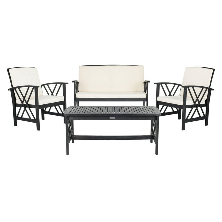 SAFAVIEH Outdoor Collection Fontana 4 Piece Patio Set Black Beige