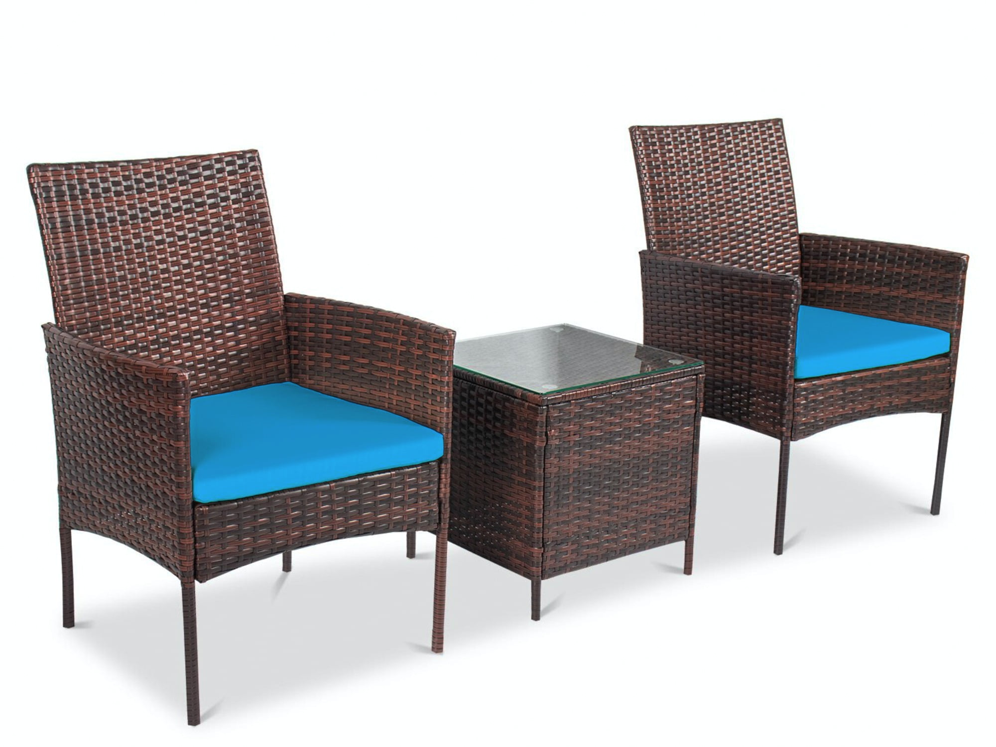 Ambrose 3 Piece Bistro Patio Rattan Furniture Set 2 Wicker Chairs With a Squire Table Light