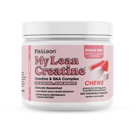 Fit & Lean My Lean Creatine Chewable Tablets, Creatine Monohydrate with GAA, Muscle Performance, Cognitive Function, Reduced Water Retention, Watermelon, 120 Count, 30 Servings