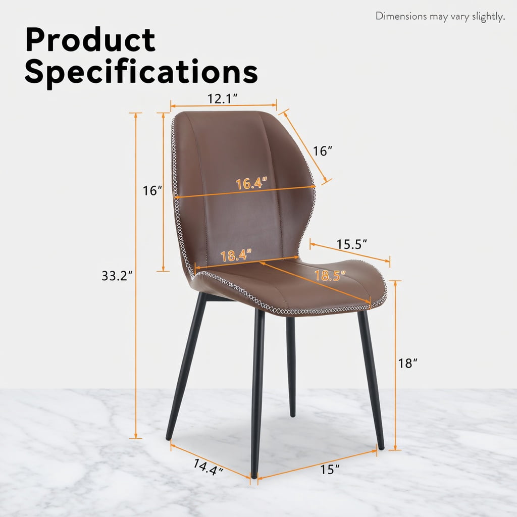 Hommoo 4-Pack PU Leather Dining Chairs with Black Metal Legs, Ergonomic, Adjustable Feet, Stain-Resistant for Dining Room, Office & Living Space, Brown