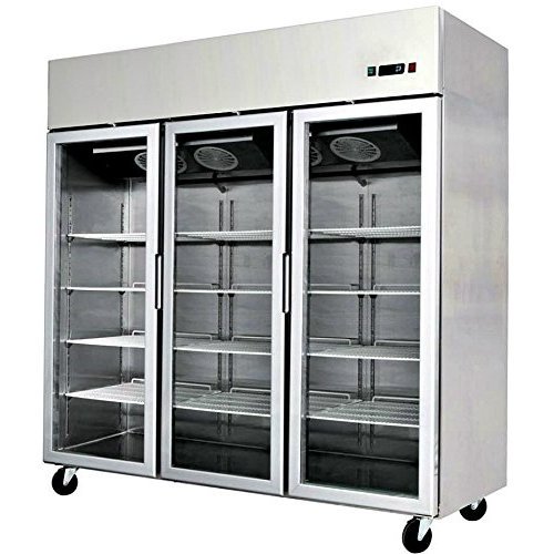 78 Inch Stainless Steel Refrigerator 3 Locking Glass Doors Reach in Merchandiser Commercial