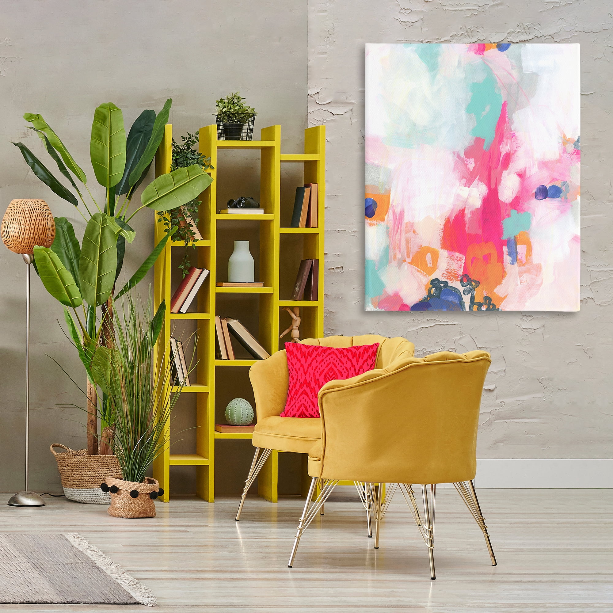 Stupell Industries Pink & Pastel Abstract Abstract Painting Wrapped Canvas Art Print Wall Art, 36 x 48