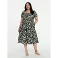 thumbnail image 3 of Time and Tru Women's and Women's Plus Cotton Back Tie Midi Dress with Short Puff Sleeves, Sizes XS-4X, 3 of 5