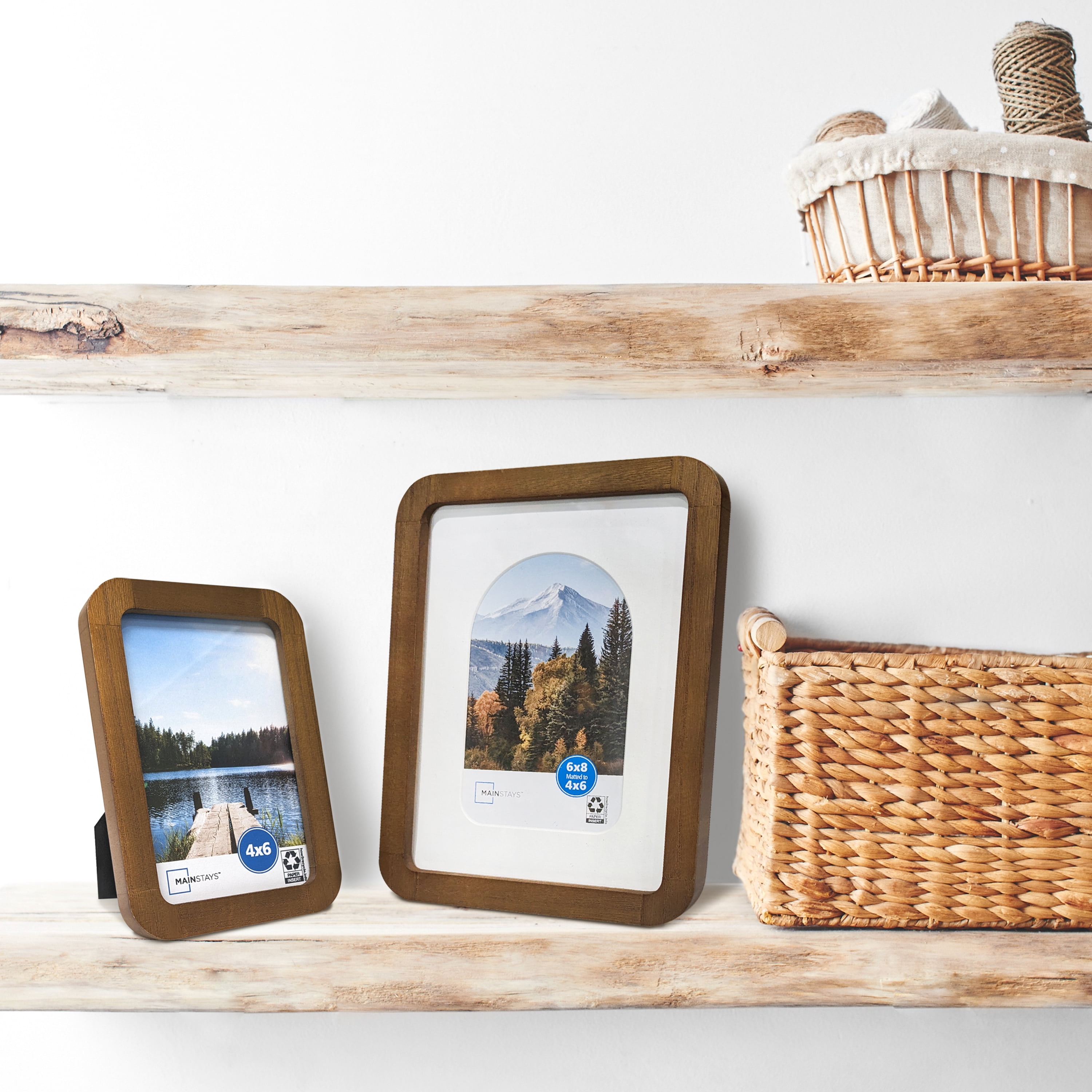 (2 pack) Mainstays – 4x6 Picture Frame – Walnut Wood Finish Mattted Rounded Corners Tabletop Photo Frame