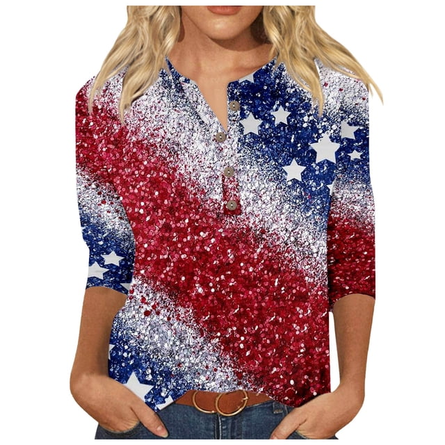 YDLCAFD Easter Women Casual V Neck Colorful Gradient Geometric Print Button Three Quarter Sleeve T Shirt