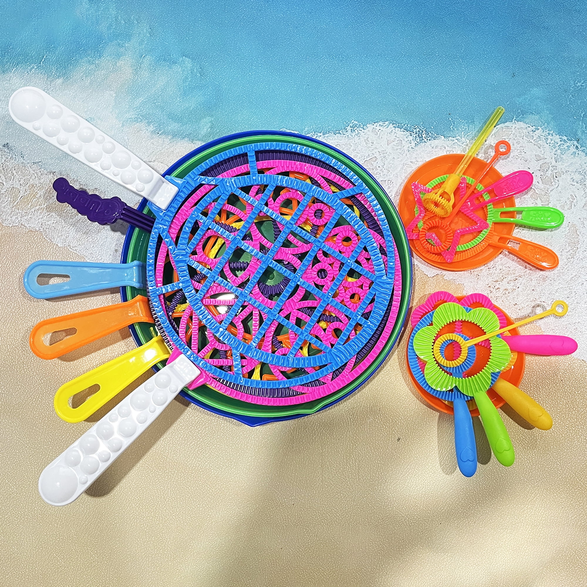 Big Bubble Wands Toys Set with Tray Bulk Funny Bubbles Maker Giant Bubble Wands, for Kids Toddlers Adults Summer Outdoor Activities Birthday Gifts Bubble Party Favors