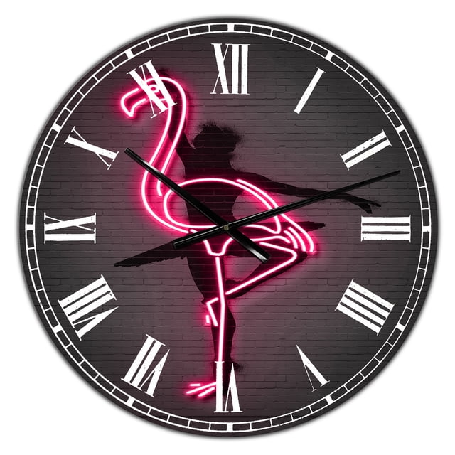 DesignArt Neon Pink Flamingo and Ballerina Large Wall Clock