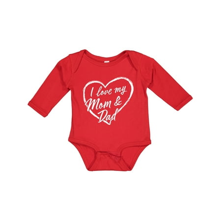 

Inktastic I Love My Mom and Dad in White Chalk Heart Gift Baby Boy or Baby Girl Long Sleeve Bodysuit