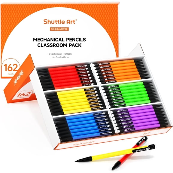 Shuttle Art Mechanical Pencils, 162 Pack Bulk Mechanical Pencils 0.7mm Medium Point, HB #2 Lead Pencils, Assorted Barrels, Office Supplies
